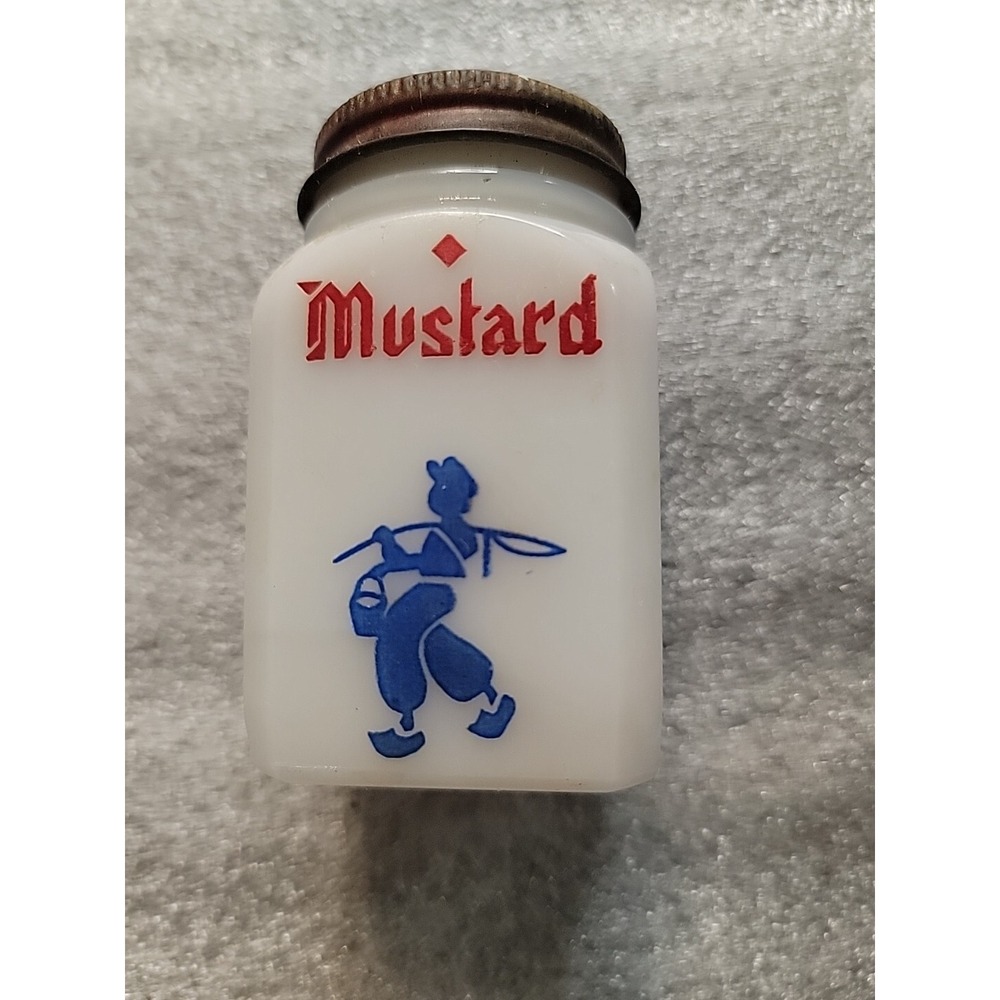 Vintage Milk Glass Mustard Shaker Jar with Screw Top Lid Made‎ in USA By Dove